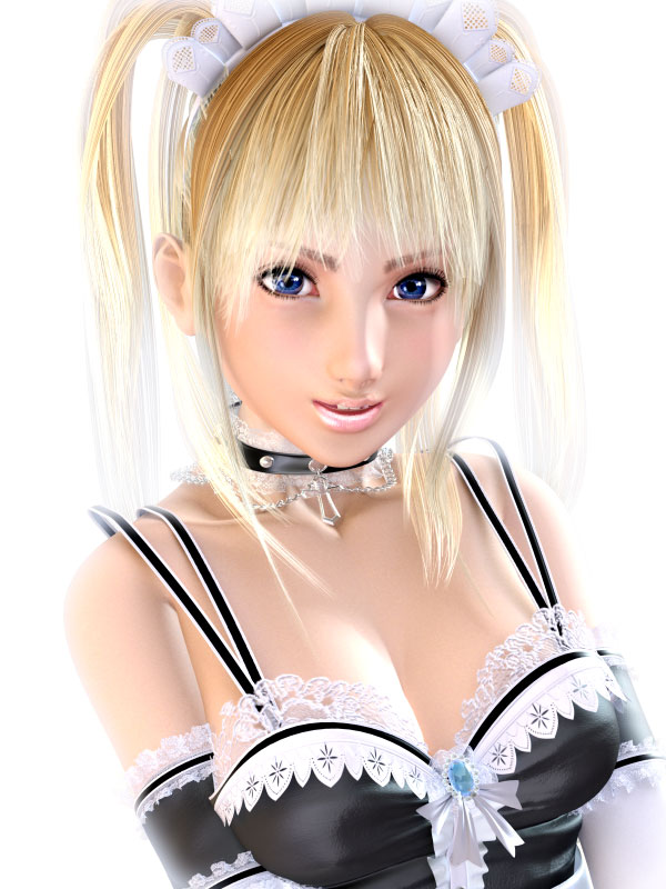 3d arm_garter blonde_hair collar incise_soul lace m-rs maid rukia_(incise_soul) solo twintails