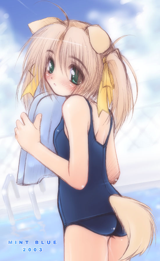 animal_ears copyright_request dog_ears dog_tail moyuru one-piece_swimsuit school_swimsuit solo swimsuit tail
