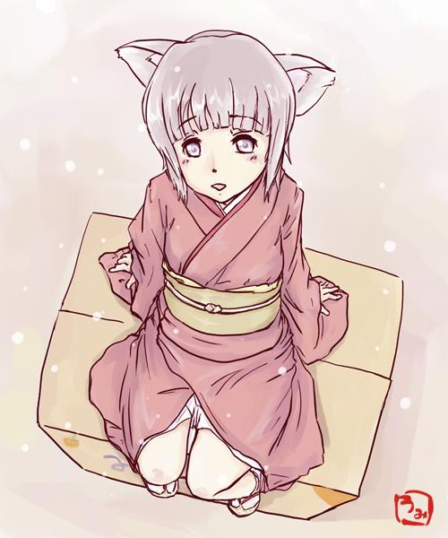 animal_ears box cardboard_box cat_ears copyright_request japanese_clothes long_sleeves on_box sitting sitting_on_box solo umiusi