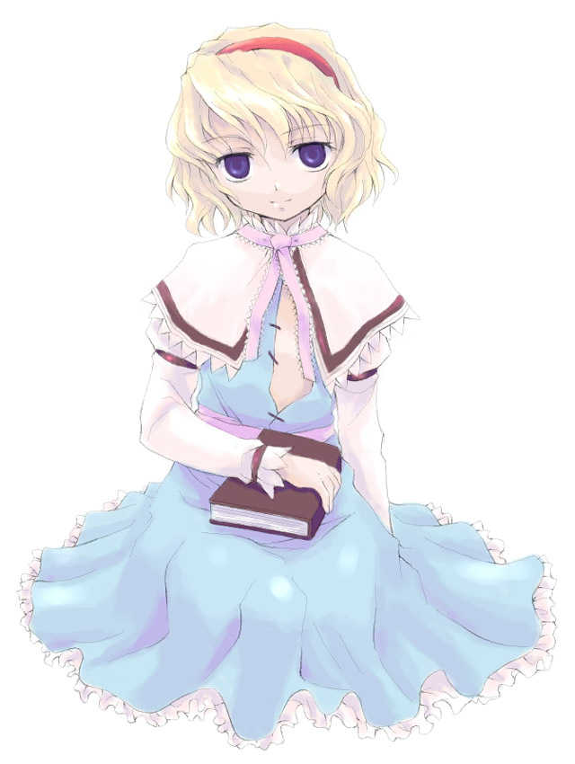 alice_margatroid artist_request blonde_hair capelet hairband open_clothes open_shirt shirt short_hair solo touhou white_capelet