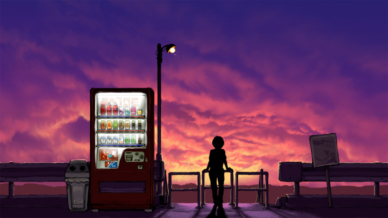 original peaceful silhouette sky solo sunset tomohi vending_machine widescreen