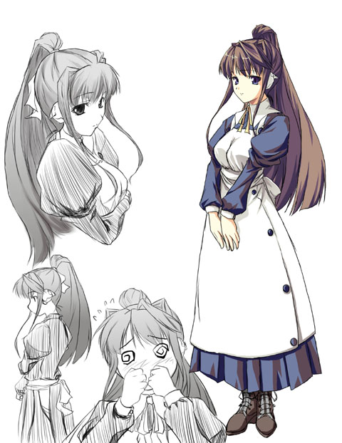 artist_request blue_eyes brown_hair long_hair maid ponytail sketch to_heart_2