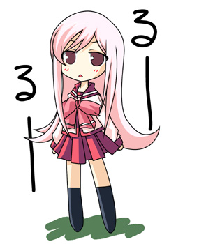 artist_request brown_hair chibi full_body long_hair long_sleeves lowres lucy_maria_misora open_mouth pink_hair pleated_skirt red_skirt sailor_collar school_uniform shirt simple_background skirt solo standing to_heart_2 triangle_mouth very_long_hair white_background white_shirt