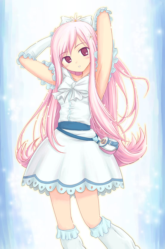 boots cosplay cure_white cure_white_(cosplay) futari_wa_precure long_hair lucy_maria_misora magical_girl male_focus parody pink_eyes pink_hair precure ryp solo to_heart_2 white_footwear