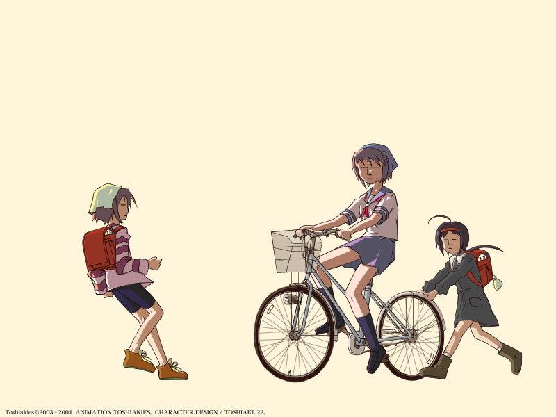 artist_request backpack bag bicycle choia futaba_channel ground_vehicle long_sleeves multiple_girls musu riding school_uniform suigetsu waha yamato_suzuran
