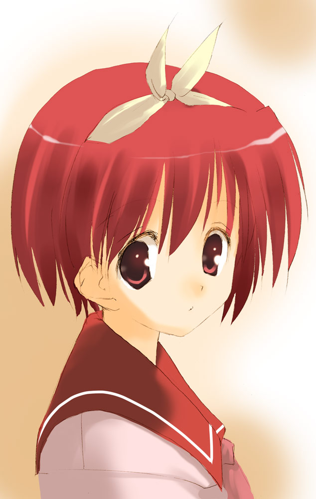 arikawa_satoru hairband kamigishi_akari red_eyes red_hair school_uniform short_hair simple_background solo to_heart