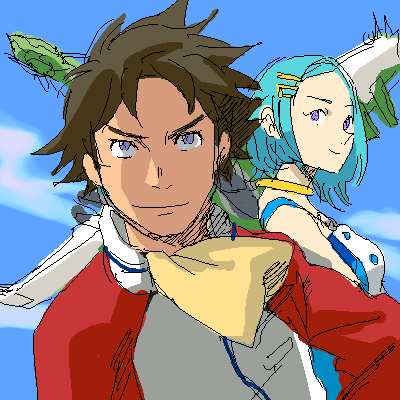 1girl artist_request eureka eureka_seven eureka_seven_(series) holland_novak long_sleeves lowres oekaki older parody raglan_sleeves renton_thurston