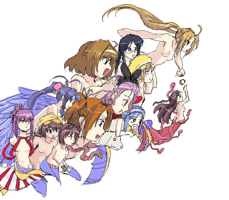 aria_(sister_princess) artist_request blue_hair breasts brown_hair chikage_(sister_princess) everyone exdeath final_fantasy final_fantasy_v flat_chest hairband haruka_(sister_princess) hinako_(sister_princess) kaho_(sister_princess) karen_(sister_princess) long_hair mamoru_(sister_princess) marie_(sister_princess) medium_breasts monster_girl multiple_girls neo_exdeath nude parody ponytail purple_hair rinrin_(sister_princess) sakuya_(sister_princess) shirayuki_(sister_princess) short_hair sister_princess small_breasts white_background yotsuba_(sister_princess)