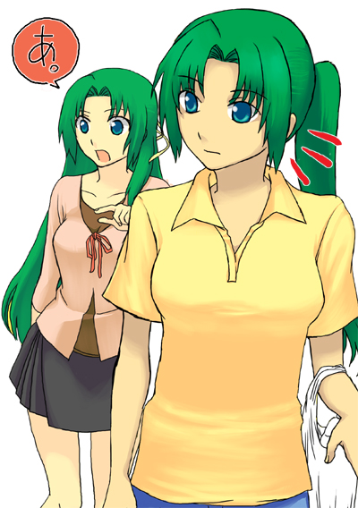 green_hair higurashi_no_naku_koro_ni marugari-ita multiple_girls siblings sisters sonozaki_mion sonozaki_shion twins