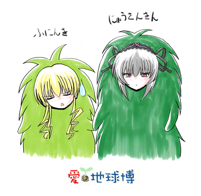 artist_request blonde_hair blush costume multiple_girls rozen_maiden shinku suigintou sweatdrop translation_request