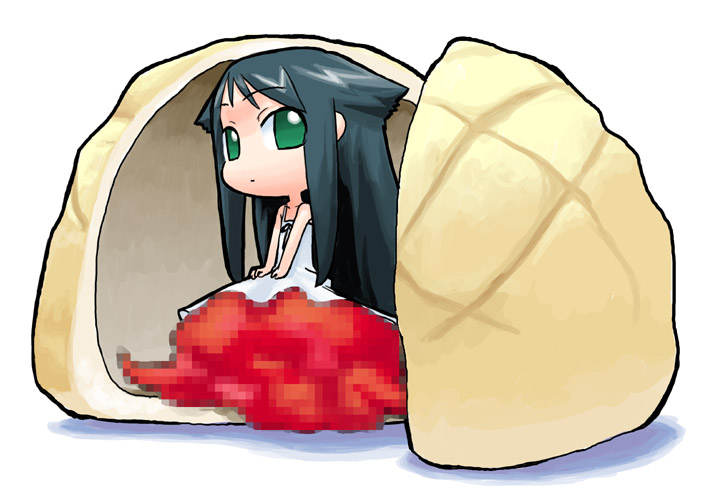 bread censored censored_food chibi fake_censor food futaba_channel hair_flaps hirai_yukio melon_bread mosaic_censoring saya saya_no_uta solo