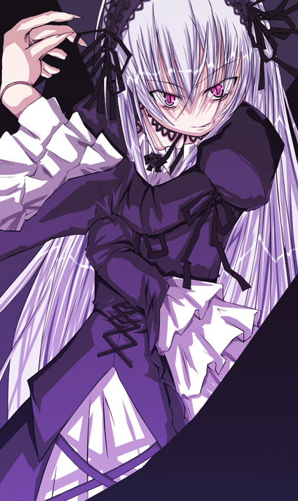 artist_request long_sleeves pink_eyes rozen_maiden silver_hair solo suigintou