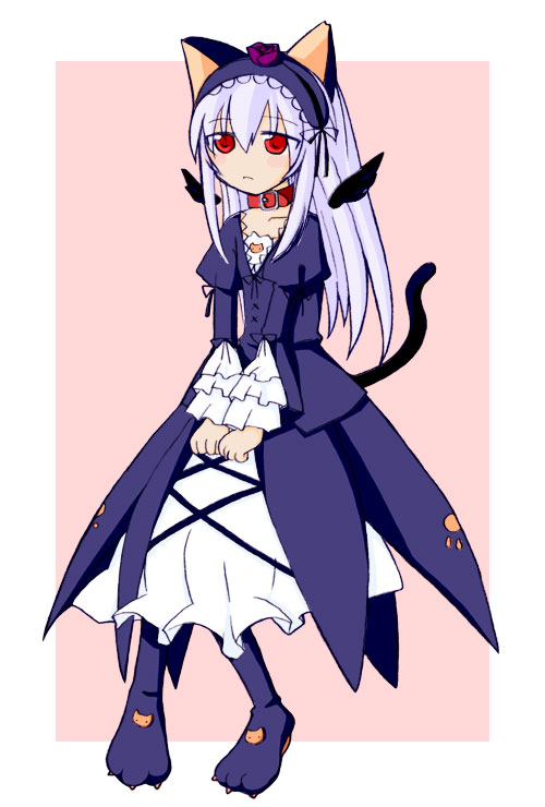 animal_ears cat_ears long_hair long_sleeves rozen_maiden solo suigintou tail takami_ryou wings