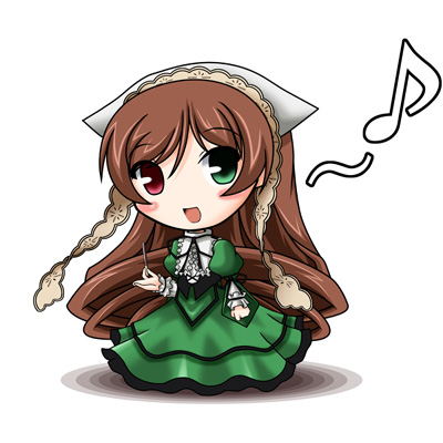 artist_request bangs duplicate eighth_note heterochromia long_hair long_sleeves lowres musical_note rozen_maiden solo suiseiseki very_long_hair