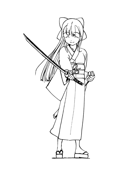 95-tan artist_request greyscale long_sleeves monochrome os-tan solo sword weapon