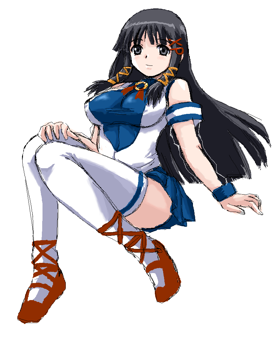 artist_request bangs bare_shoulders black_eyes black_hair blue_skirt blush breasts character_name covered_nipples cross-laced_footwear detached_sleeves full_body hair_ornament hair_ribbon hand_on_own_knee large_breasts light_smile long_hair long_sleeves looking_at_viewer oekaki os-tan pleated_skirt ribbon see-through shirt shoes sidelocks simple_background sitting sketch skirt sleeveless sleeveless_shirt smile solo taut_clothes taut_shirt thighhighs tress_ribbon very_long_hair white_legwear xp-tan