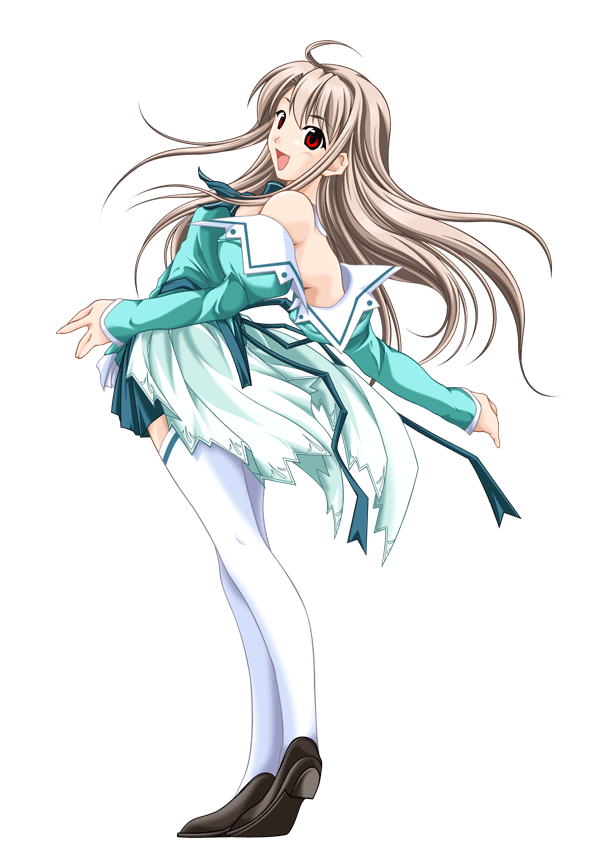 ahoge artist_request bare_shoulders bow brown_hair full_body long_hair pia_carrot_(series) pia_carrot_e_youkoso!!_3 red_eyes ribbon solo takai_sayaka thighhighs transparent_background waitress