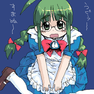 artist_request glasses green_hair lowres me-tan os-tan solo thighhighs