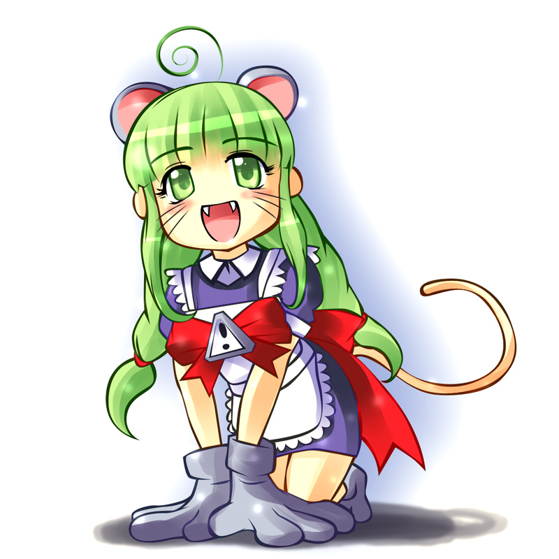 animal_ears artist_request fang fangs green_hair me-tan mouse_ears mouse_tail os-tan solo tail whiskers