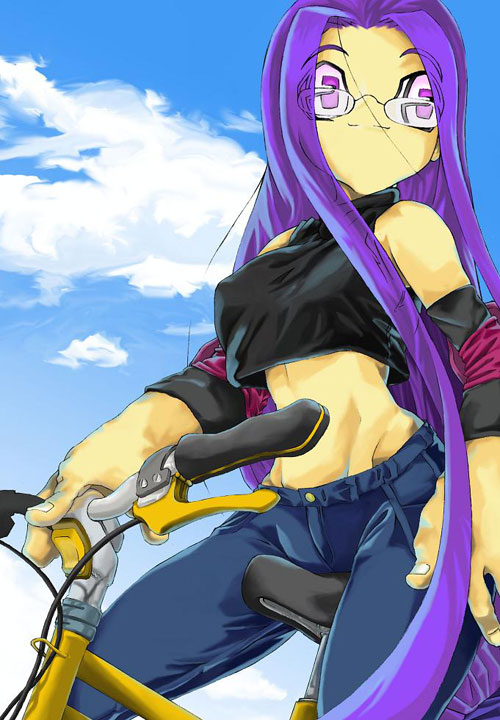artist_request bicycle fate/stay_night fate_(series) glasses ground_vehicle rider solo