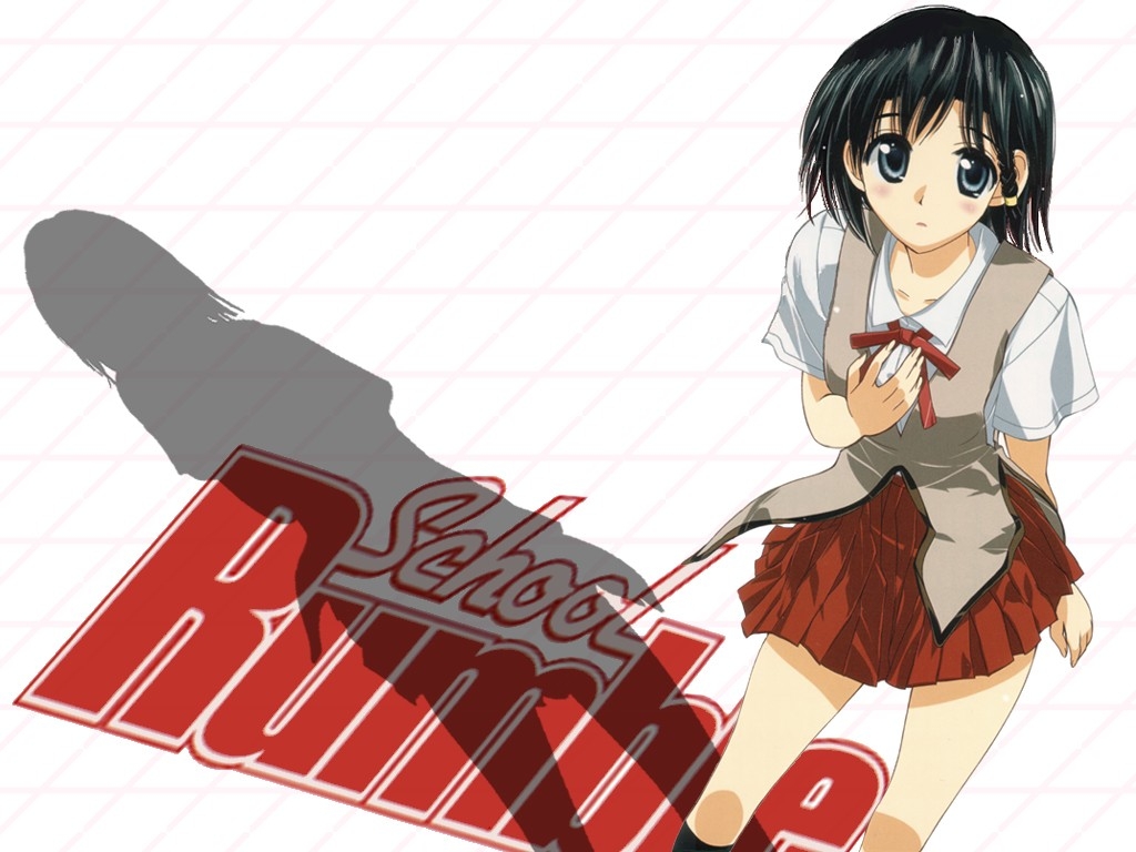 artist_request black_hair blue_eyes blush dutch_angle ichijou_karen pleated_skirt school_rumble school_uniform shadow skirt solo