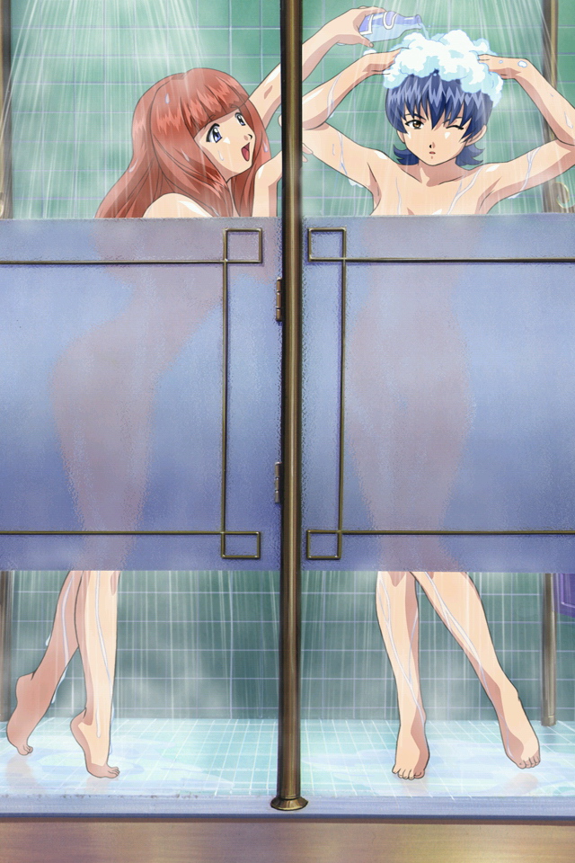 ci_caprice frosted_glass mell_raison multiple_girls red_hair sakura_taisen sakura_taisen_iii screencap showering steam