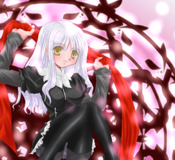 artist_request caren_hortensia crotch_seam fate/hollow_ataraxia fate/stay_night fate_(series) layered_sleeves long_sleeves pantyhose shroud_of_magdalene solo white_hair