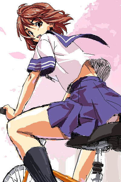 artist_request bicycle copyright_request ground_vehicle oekaki pleated_skirt riding school_uniform skirt solo