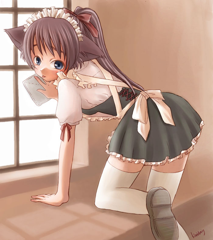 animal_ears artist_request cat_ears copyright_request maid solo thighhighs