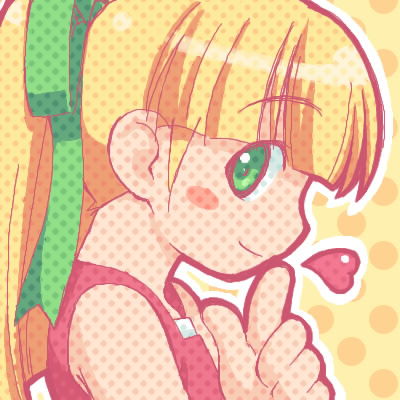artist_request blonde_hair green_eyes heart long_hair lowres polka_dot ponytail ribbon rockman rockman_(classic) roll solo