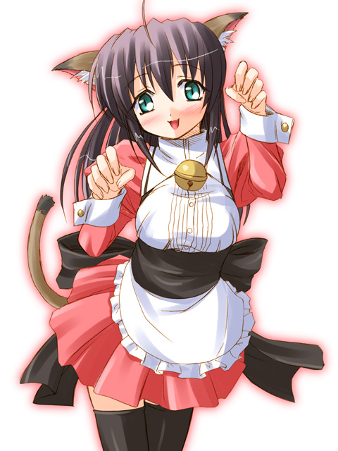 animal_ears bell cat_ears copyright_request jingle_bell kariga long_sleeves solo tail thighhighs waitress
