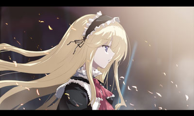 anime_coloring blonde_hair blue_eyes character_request copyright_request floating_hair frills from_side gothic_lolita hairband letterboxed lolita_fashion lolita_hairband long_hair lowres necktie profile serious solo source_request tokiame