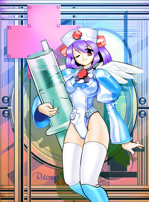 angel copyright_request long_sleeves nurse rosanna_(mt3t-njr) solo syringe thighhighs wings