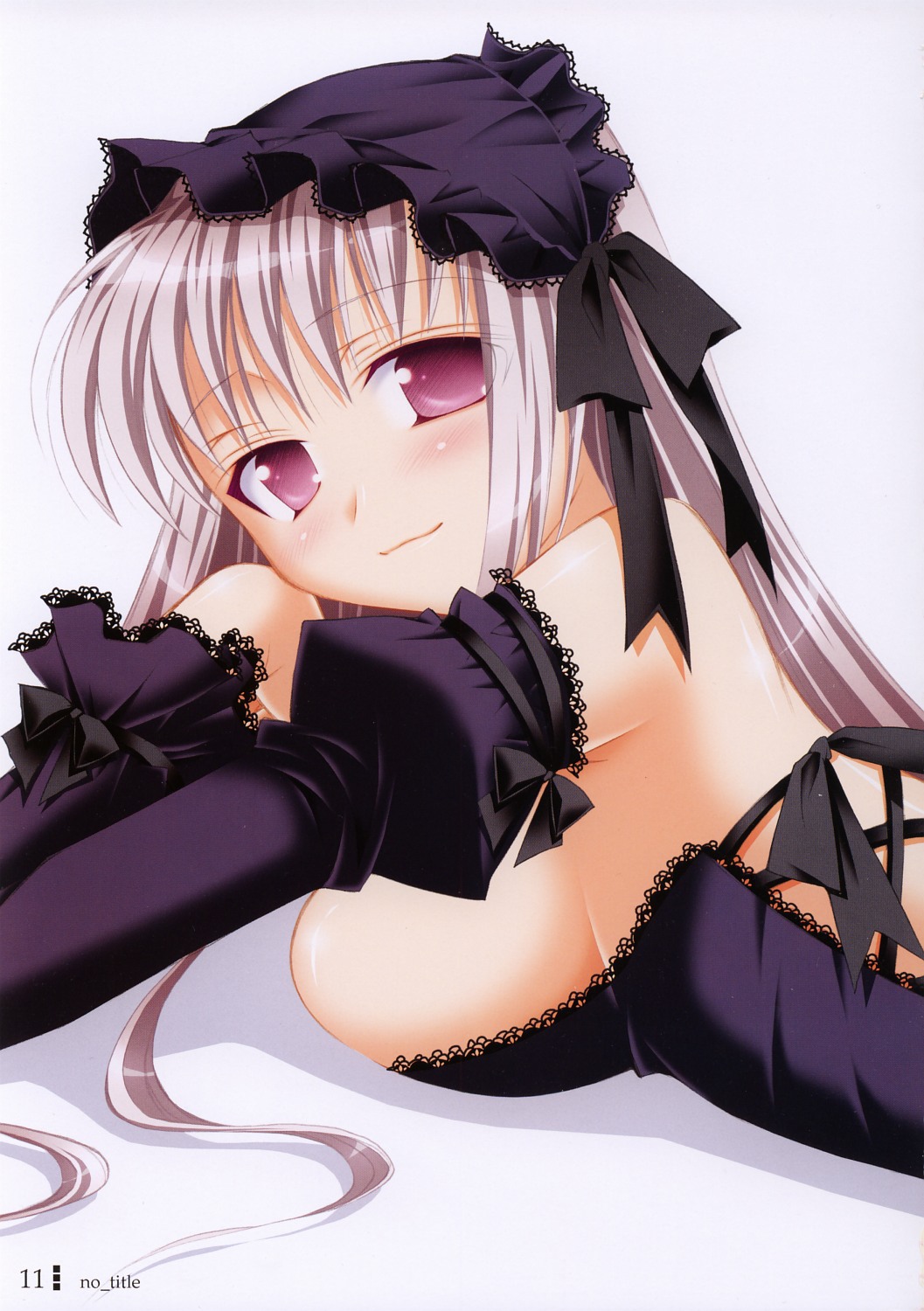 breasts highres large_breasts lingerie long_hair no_title purple_eyes rozen_maiden sasahiro silver_hair solo suigintou underwear