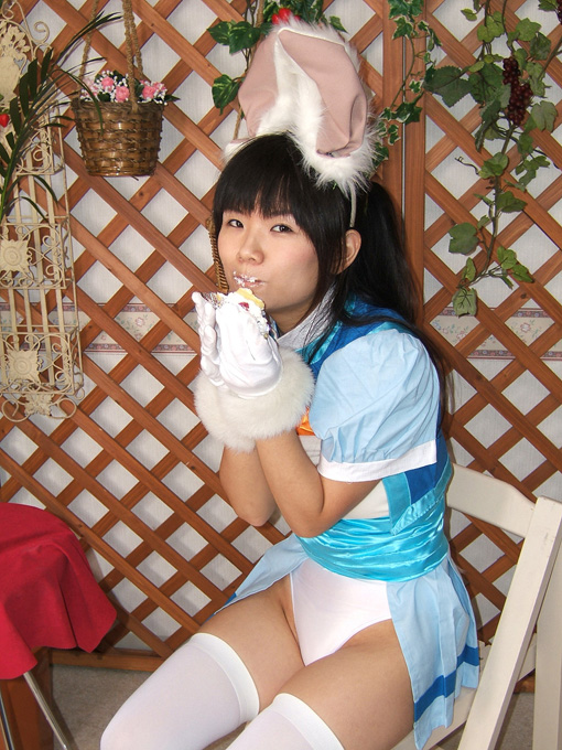 animal_ears bunny_ears cosplay gloves panties photo solo talechaser thighhighs underwear