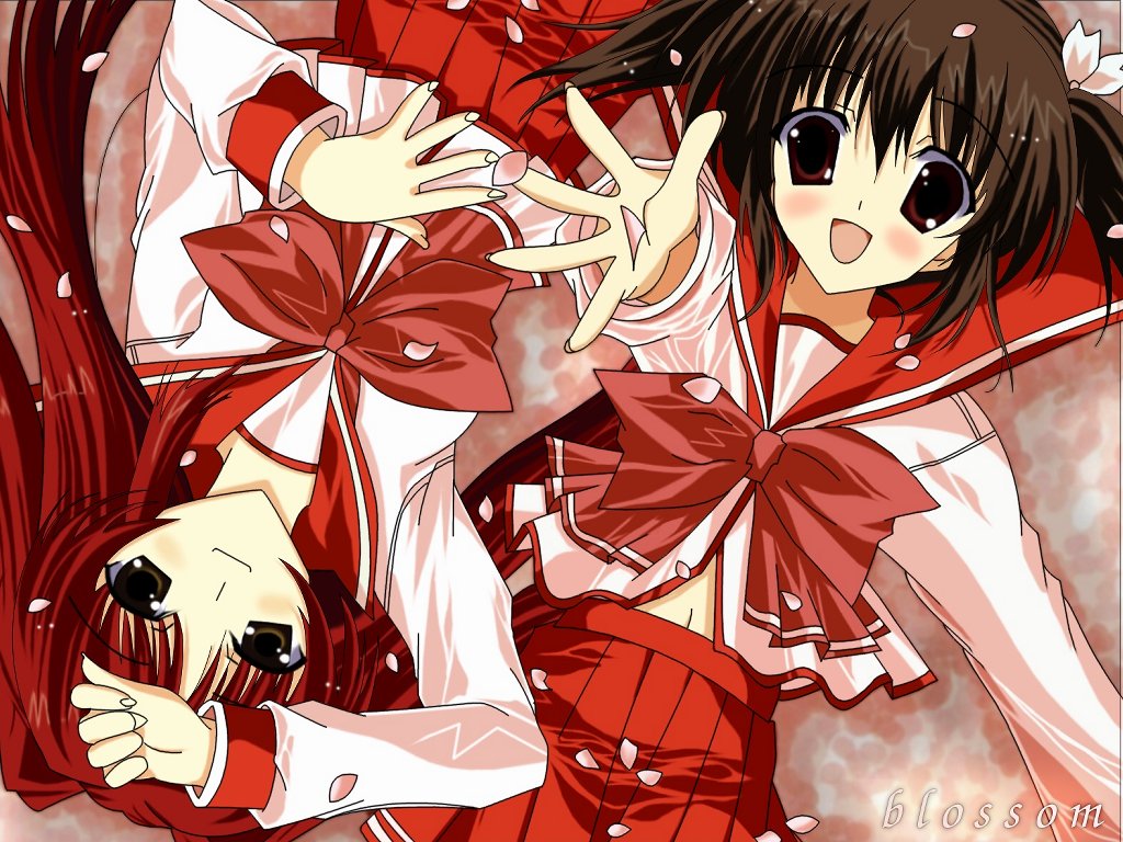 kousaka_tamaki long_sleeves multiple_girls naruse_mamoru red_hair school_uniform to_heart_2 wallpaper yuzuhara_konomi