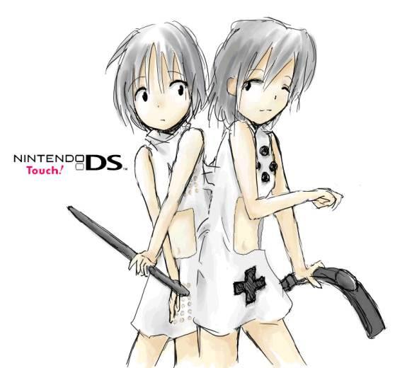 artist_request conjoined handheld_game_console multiple_girls nintendo_ds os-tan oversized_object personification product_girl siblings stylus twins