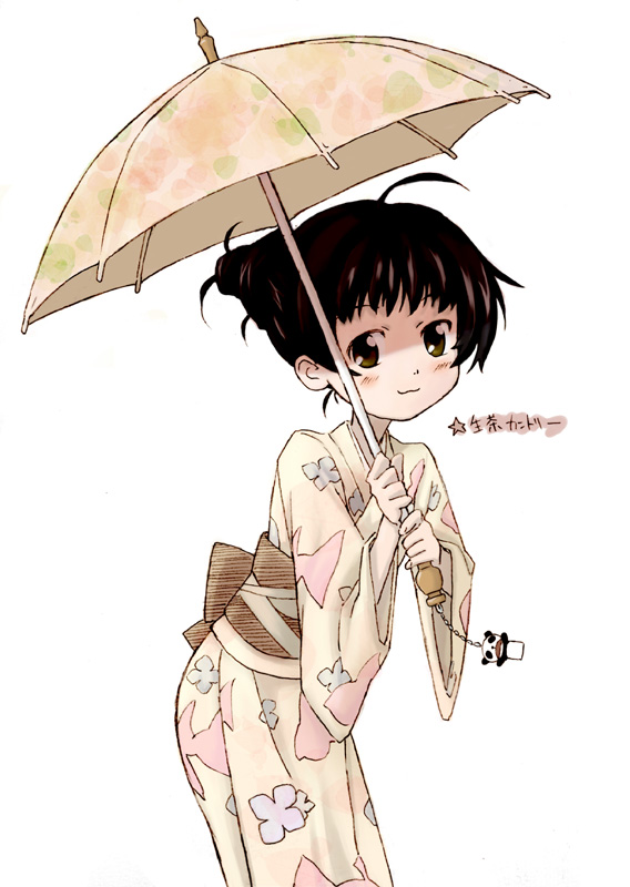 :3 copyright_request japanese_clothes kimono long_sleeves panda rato solo umbrella yukata