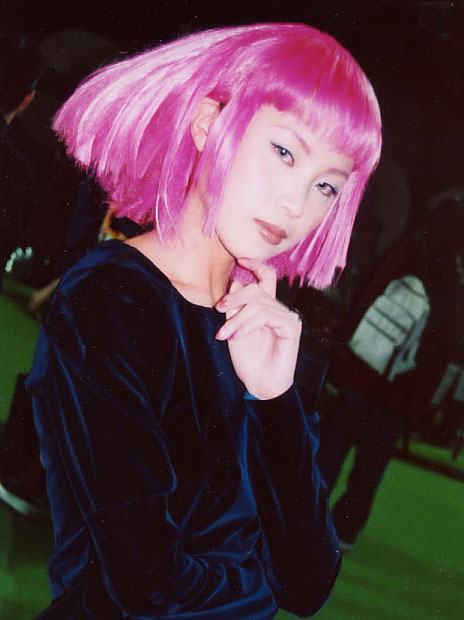 cosplay gundam haman_karn long_sleeves photo pink_hair short_hair solo zeta_gundam