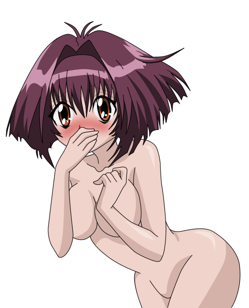 blush breasts highres karin leaning_forward maaka_karin nude solo transparent_background vector_trace