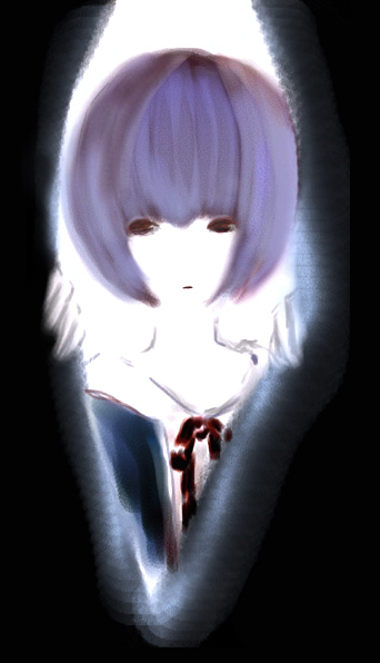 artist_request ayanami_rei blue_hair closed_mouth expressionless looking_at_viewer neon_genesis_evangelion opening red_eyes red_ribbon ribbon school_uniform short_hair simple_background solo upper_body white_background zipper