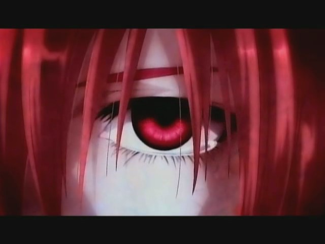 elfen_lied lucy_(elfen_lied) red_eyes red_hair screencap solo staring