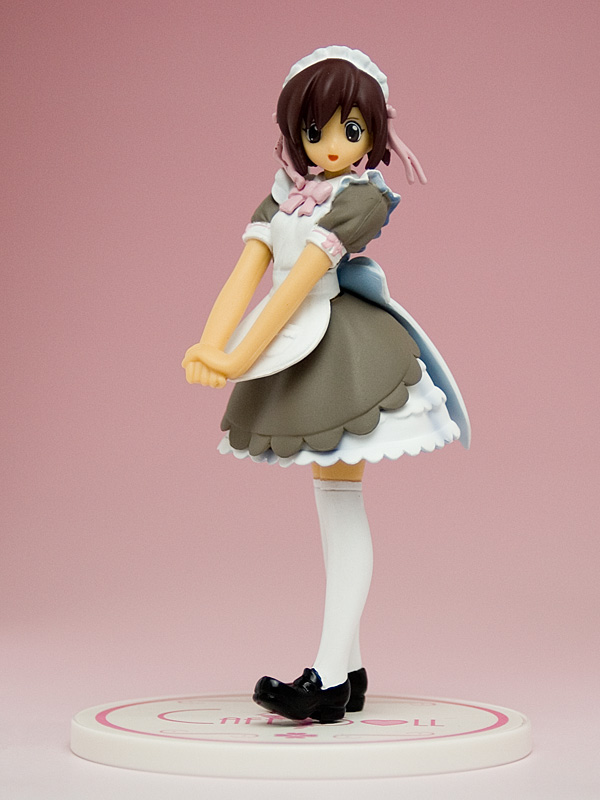 brown_hair copyright_request figure maid photo short_hair solo thighhighs v_arms