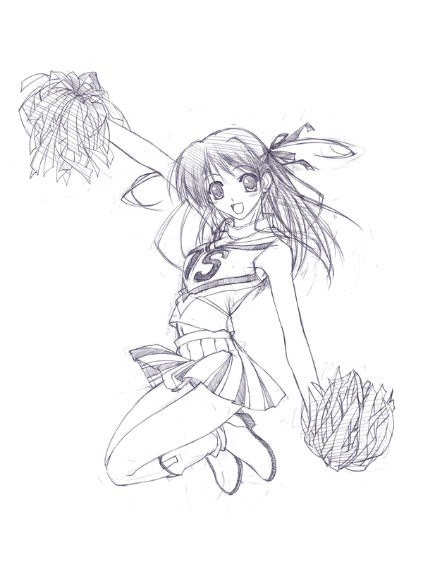 cheerleader clothes_writing copyright_request greyscale monochrome murakami_suigun sketch solo