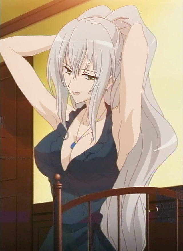 breasts cleavage hanazono_shizuma large_breasts long_hair ponytail screencap silver_hair solo strawberry_panic!