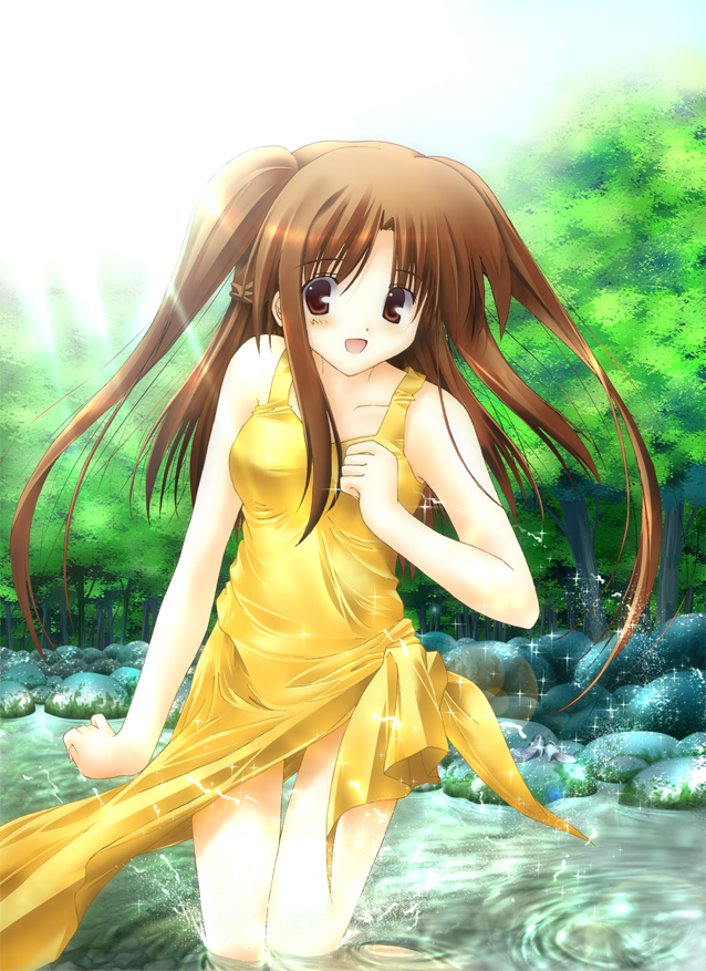 brown_eyes brown_hair copyright_request long_hair shion_(kawasemi) solo twintails water
