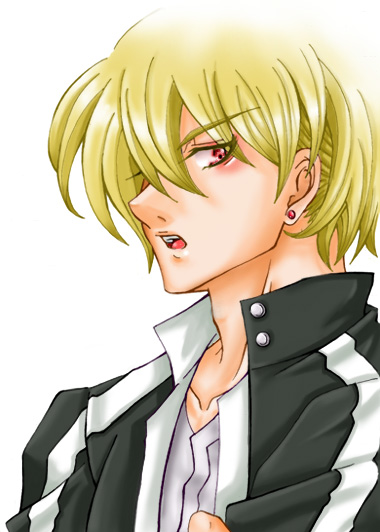 artist_request blonde_hair casual fate/stay_night fate_(series) gilgamesh male_focus profile red_eyes simple_background solo white_background