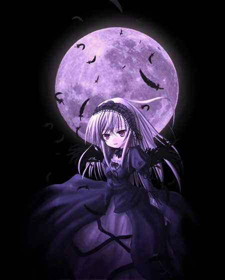 artist_request black dark long_sleeves moon rozen_maiden solo suigintou