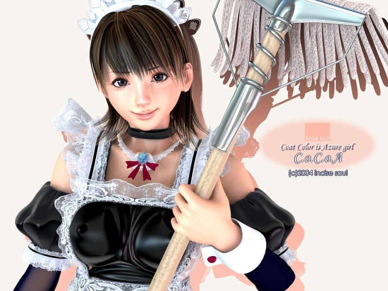 3d breasts choker cocoa_(character) covered_nipples incise_soul lace large_breasts m-rs maid mop solo