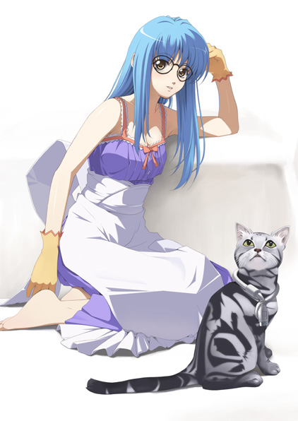 artist_request blue_hair cat cyberdoll_kei glasses gloves hand_maid_may solo tabby_cat usb